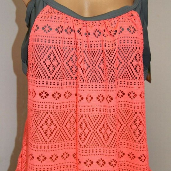 NWT Go Gossip swimsuit bikini Tankini Top Bra Plus size Grey Coral Crochet - Picture 3 of 5